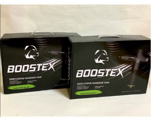 Ударний перкусійний масажер Boostex PRO MАХ-30 режимів +20 насадок +запасна батарея 2500am/h +кейс (Чорний)