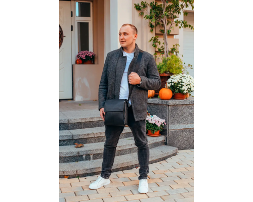 Чоловіча шкіряна сумка-месенджер, барсетка на одне плече 22x26x6 Tiding Bag 75-5271 чорна