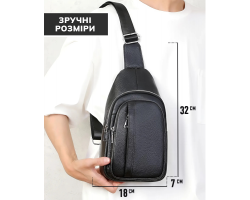 Чоловічий шкіряний слінг на одне плече 18х32х7, сумка крос боді TIDING BAG A25F-3204-1A чорна