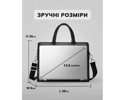 Шкіряна чоловіча ділова сумка 38x29x8, папка портфель для роботи  Tiding Bag 30987 чорна