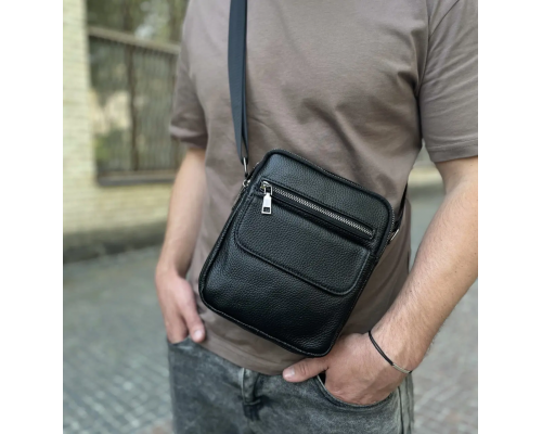 Шкіряна чоловіча сумка 17х21х5, барсетка через плече Tiding Bag 4134A чорна
