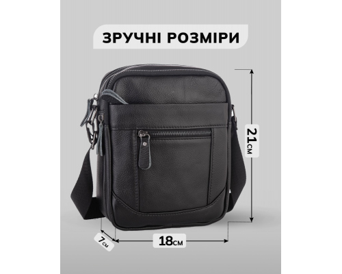 Чоловіча шкіряна сумка планшет 18х21х7, барсетка через плече Tiding Bag LA3314-1BL чорна