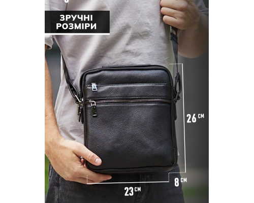 Чоловіча шкіряна сумка через плече 23х26х8, барсетка для телефону та документів Tiding Bag 711511 чорна
