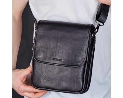 Месенджер із клапаном через плече 24х20х6, шкіряна барсетка Tiding Bag TD-20033 чорна