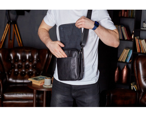 Месенджер із клапаном через плече 24х20х6, шкіряна барсетка Tiding Bag TD-20033 чорна