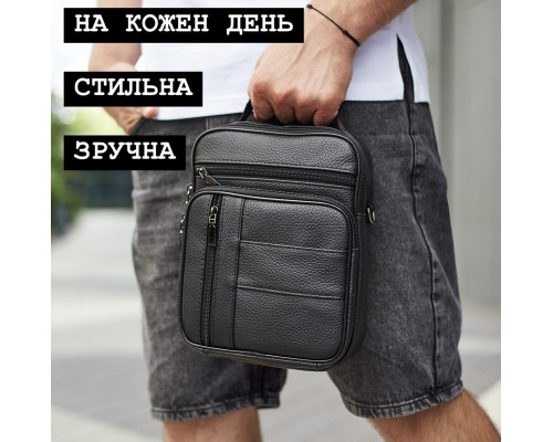 Чоловіча шкіряна сумка-барсетка 20х25х 5.5, месенджер через плече Bexhill BX-02103 чорний