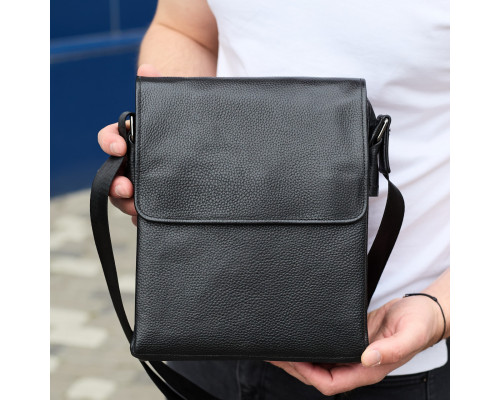 Сумка месенджер 21.5x25x7 шкіряна барсетка для чоловіків Tiding Bag 35775 чорна