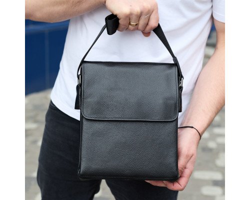 Сумка месенджер 21.5x25x7 шкіряна барсетка для чоловіків Tiding Bag 35775 чорна