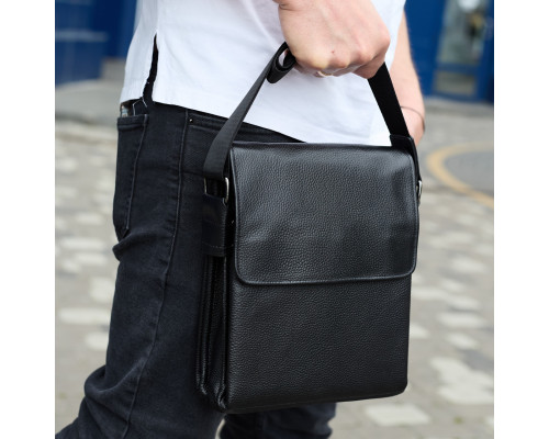 Сумка месенджер 21.5x25x7 шкіряна барсетка для чоловіків Tiding Bag 35775 чорна
