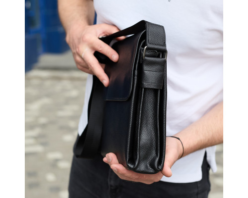 Сумка месенджер 21.5x25x7 шкіряна барсетка для чоловіків Tiding Bag 35775 чорна