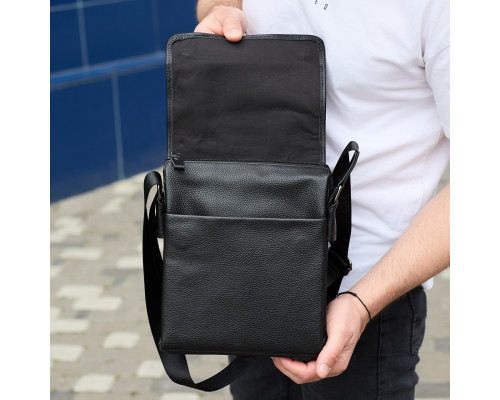 Сумка месенджер 21.5x25x7 шкіряна барсетка для чоловіків Tiding Bag 35775 чорна
