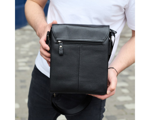 Сумка месенджер 21.5x25x7 шкіряна барсетка для чоловіків Tiding Bag 35775 чорна