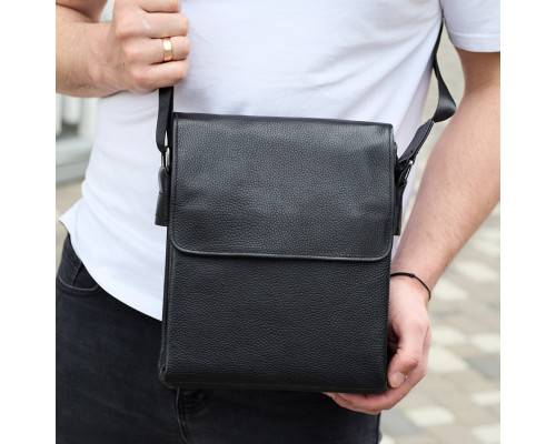 Сумка месенджер 21.5x25x7 шкіряна барсетка для чоловіків Tiding Bag 35775 чорна