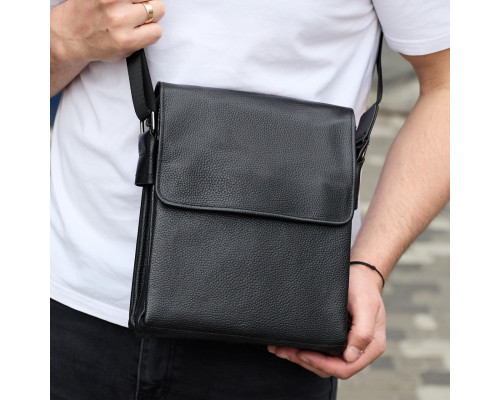 Сумка месенджер 21.5x25x7 шкіряна барсетка для чоловіків Tiding Bag 35775 чорна