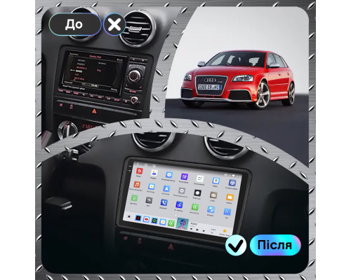 Штатная магнитола Lesko для Audi RS 3 I (8P) 2011-2012 экран 9" 4/64 QLED CarPlay 4G Wi-Fi GPS 360 Prime