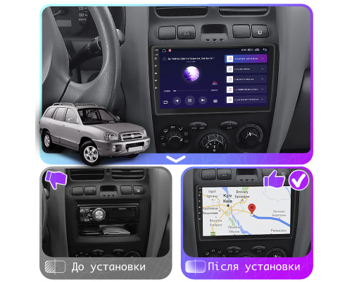 Штатная магнитола Lesko для Hyundai Santa Fe I 2000-2012 экран 9" 2/32Gb 4G Wi-Fi GPS Top