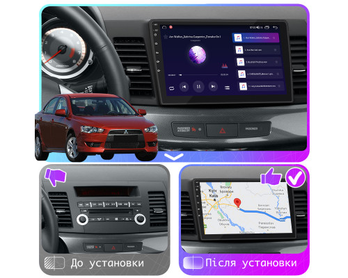 Штатная магнитола Lesko для Mitsubishi Lancer X 2007-2010 экран 10" 2/32Gb CarPlay 4G Wi-Fi GPS Prime