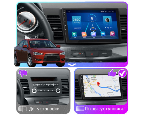 Штатная магнитола Lesko для Mitsubishi Lancer X 2007-2010 экран 10" 6/128Gb 4G Wi-Fi GPS Top