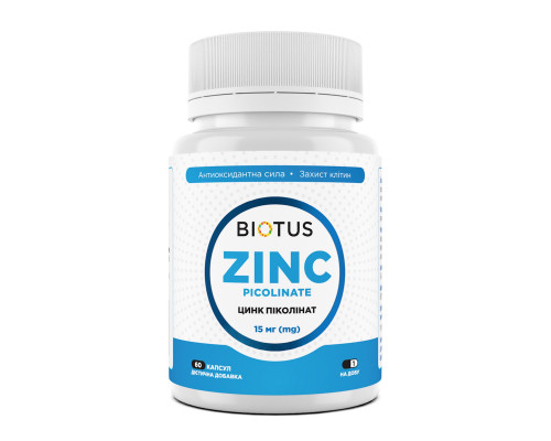 Цинк піколінат, Zinc Picolinate, Biotus, 15 мг, 60 капсул