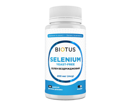 Селен без дріжджів, Selenium, Biotus, 200 мкг, 100 капсул