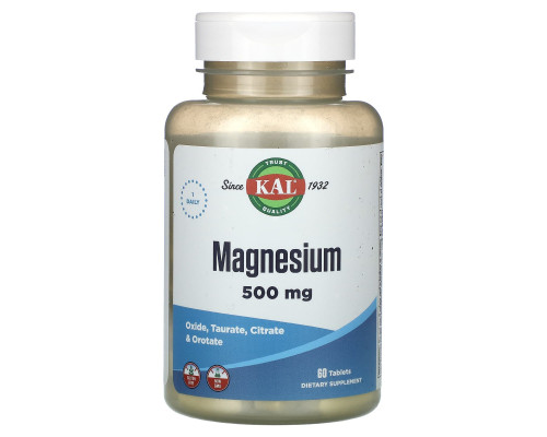 Магній, Magnesium, KAL, 500 мг, 60 таблеток