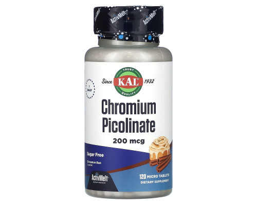 Піколінат хрому зі смаком булочки з корицею, Chromium Picolinate, KAL, без цукру, 200 мкг, 120 мікротаблеток