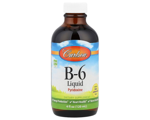 Вітамін В6 (піридоксин), B-6 Liquid, Carlson, зі смаком ягідний лимонад, 120 мл