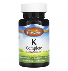Вітамін К, повна формула, K-Complete, Carlson, 45 гелевих капсул