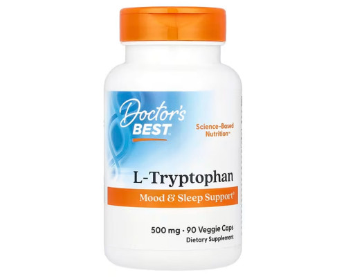 Триптофан, L-Tryptophan, Doctor's Best, 500 мг, 90 веганських капсул