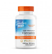 Куркумін, High Absorption Curcumin, Doctor's Best, високої засвоюваності, 1000 мг, 120 веганських таблеток