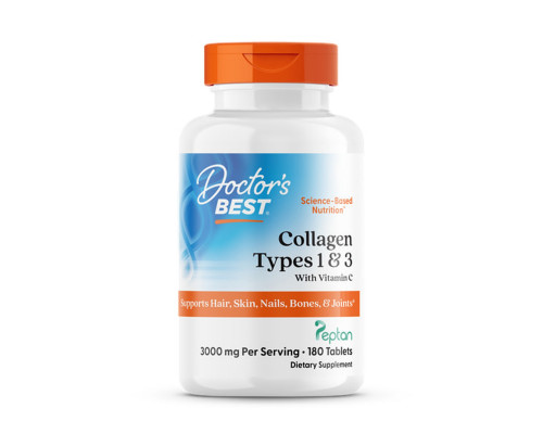 Колаген тип 1 і 3, Collagen, Doctor's Best, з пептаном та вітаміном С, 1000 мг, 180 таблеток