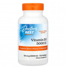 Вітамін D3 (холекальциферол), Vitamin D3, Doctor's Best, 125 мкг (5000 МО), 720 гелевих капсул