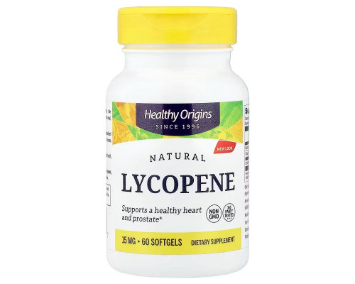 Лікопін, Natural Lycopene, Healthy Origins, 15 мг, 60 гелевих капсул