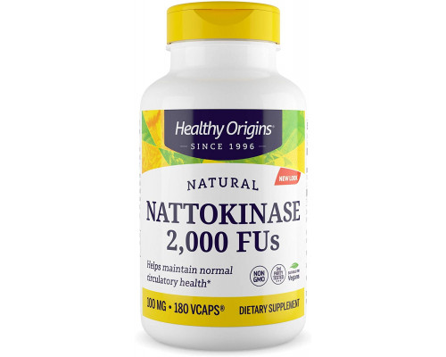 Наттокіназа, Nattokinase 2,000 FU's, Healthy Origins, 100 мг, 180 капсул