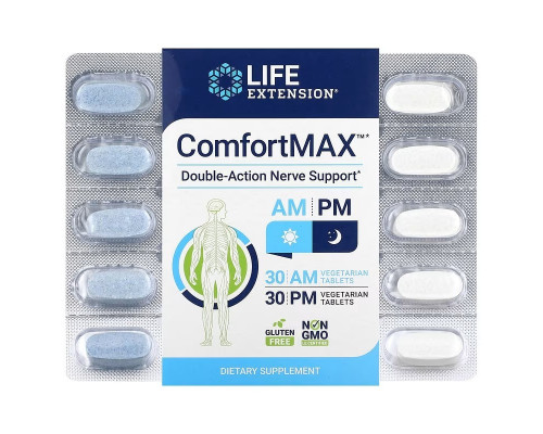 Комфорт макс, ComfortMax, Life Extension, подвійна дія для підтримки нервової системи, для ранку та вечора, 60 вегетаріанських таблеток
