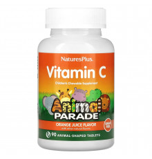 Вітамін С жувальний, Vitamin C, Nature's Plus, Animal Parade, апельсиновий смак, без цукру, 90 таблеток у формі тварин