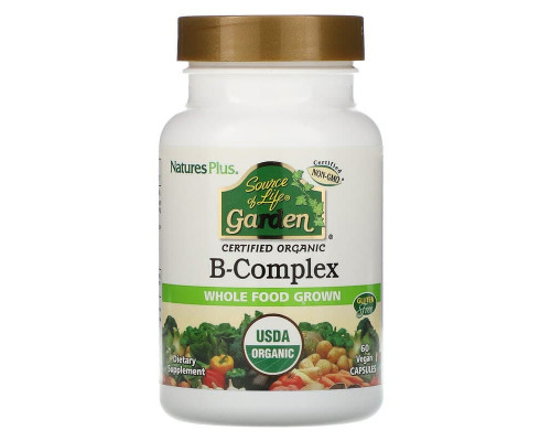 Комплекс вітамінів групи В, B-Complex, Nature's Plus, Source of Life Garden, органік, 60 капсул