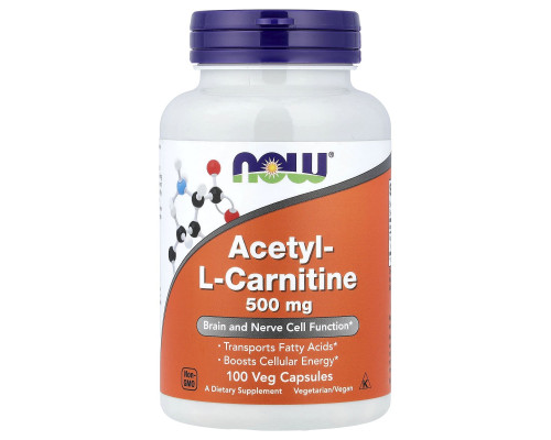 Ацетил карнітин, Acetyl-L Carnitine, Now Foods, 500 мг, 100 вегетаріанських капсул
