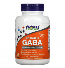 ГАМК, Гамма-аміномасляна кислота, GABA, Now Foods, апельсиновий смак, 90 жувальних таблеток
