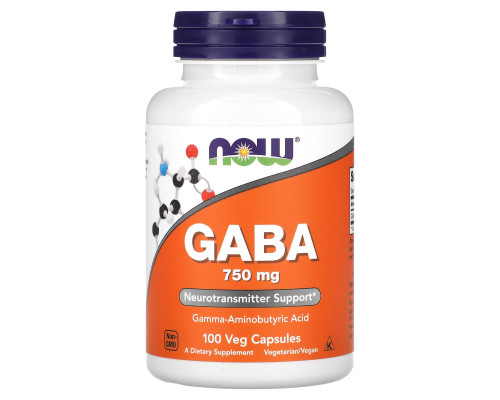 Гамма-аміномасляна кислота, GABA, Now Foods, 750 мг, 100 капсул