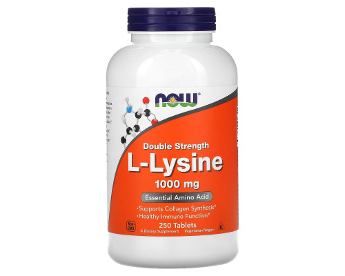 L-лізин, L-Lysine, Now Foods, подвійна сила, 1000 мг, 250 таблеток