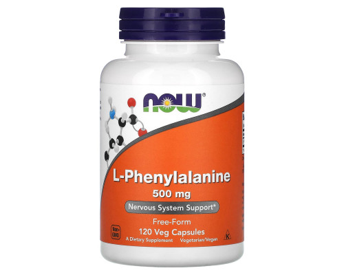Фенілаланін, L-Phenylalanine, Now Foods, 500 мг, 120 вегетаріанських капсул.