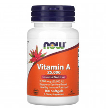 Вітамін А, Vitamin A, Now Foods, 7500 мкг (25000 МО), 100 гелевих капсул