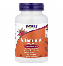Вітамін А, Vitamin A, Now Foods, 7500 мкг (25000 МО), 250 гелевих капсул