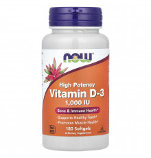 Вітамін D-3, Vitamin D-3, NOW Foods, високоефективний, 1000 МО, 180 гелевих капсул