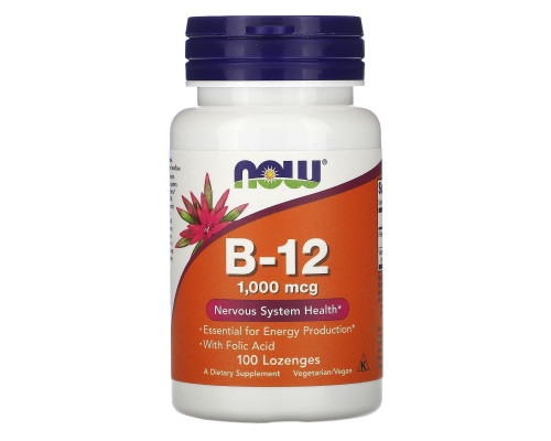 Вітамін В12 та фолієва кислота, B-12 With Folic Acid, Now Foods, 1000 мкг, 100 цукерок