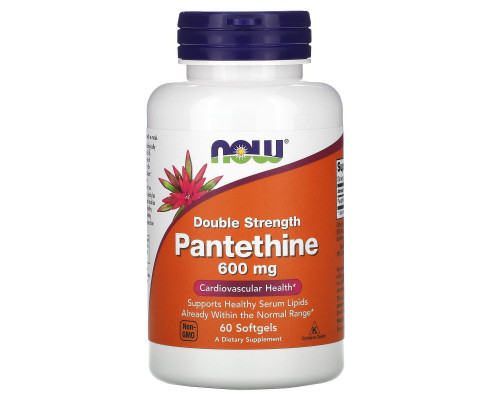 Пантетин, Pantethine, Now Foods, подвійна сила, 600 мг, 60 гелевих капсул