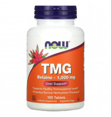 Триметилгліцин (ТМГ), TMG, Now Foods, 1000 мг, 100 таблеток