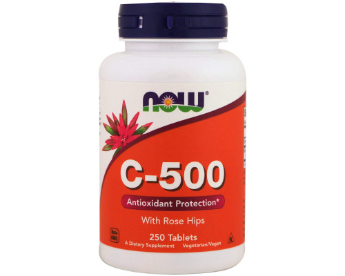 Вітамін С-500, Vitamin C With Rose Hips, Now Foods, з плодами шипшини, 250 таблеток