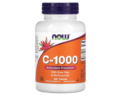 Вітамін С-1000, C-100, NOW Foods, з шипшиною та біофлавоноїдами, 100 таблеток
